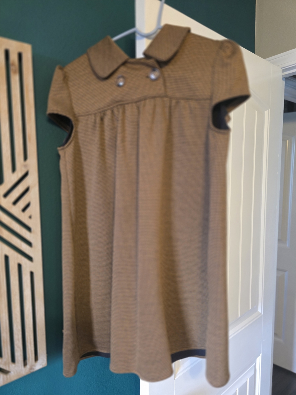 Cider Brown Peter Pan Collar Short Sleeve Dress